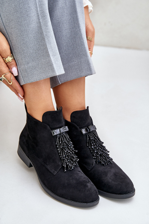 Warm Low Boots With Decoration On Zipper Black S.Barski HY42-715