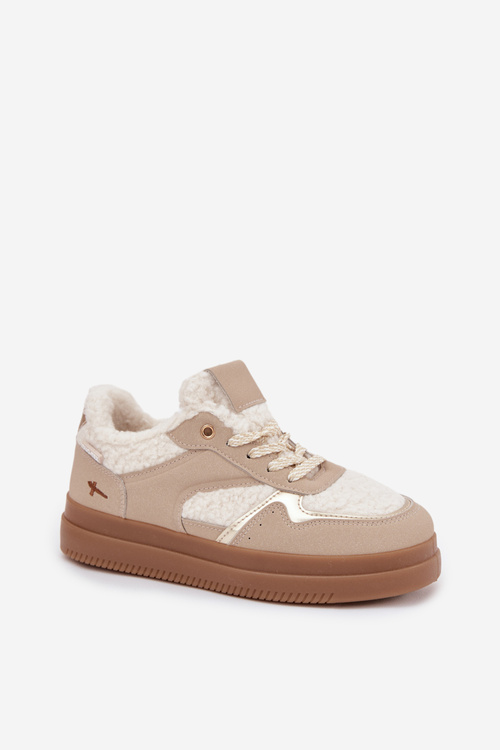 Women's Platform Sneakers with Sheepskin Beige Frelina