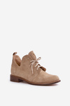 Zazoo 2959 Suede Oxford Shoes Lace-Up Flat Heel Beige