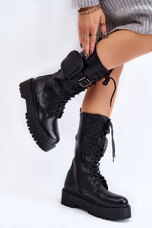 Women's Bov Boots With Kidney Lace Up Black Lillien