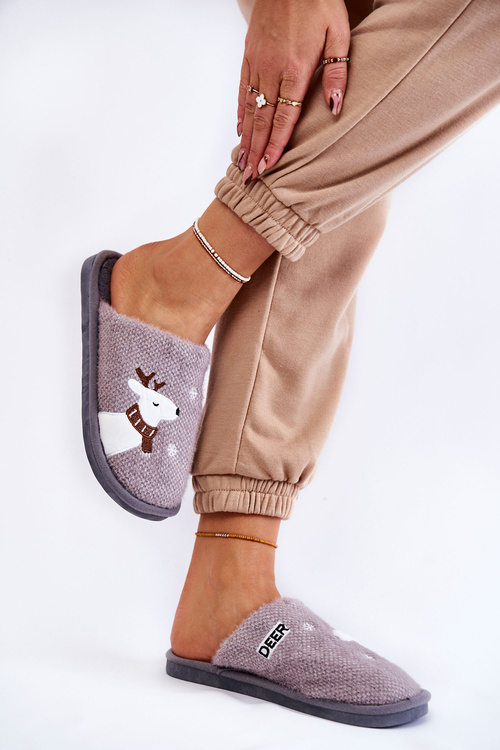 Papcie Damskie Świąteczne Z Reniferem Szare Millio