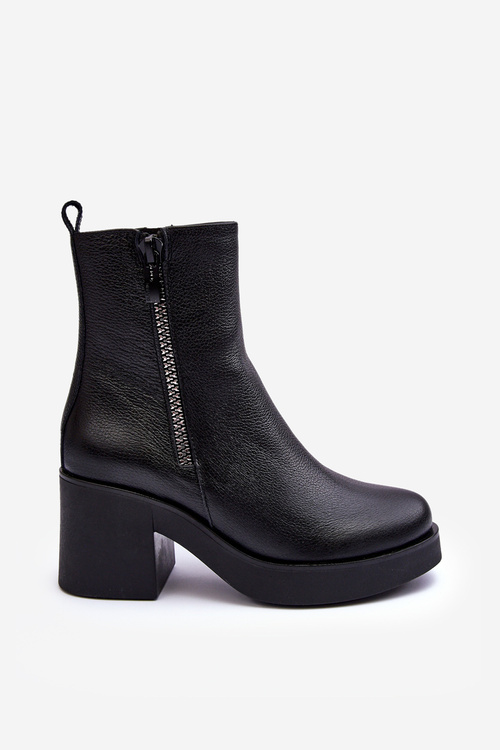 Leather Boots with Massive Heel and Zippers Black Littosa