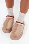 Women's Low Snow Boots With Movable Strap And Embroidery On Platform Light Beige Lyrisse