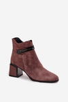Suede Leather Women's Ankle Boots With Heel With Decorative Strap Insulated D&A CR52-650 Brown