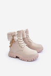 Kids Leather Lined Boots with Chain Beige Cadia