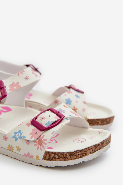 Children's Sandals with Flowers and Buckles White Memoria