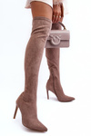 Women's Suede Over The Knee Boots On Heel Beige Calfi