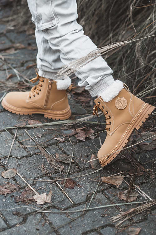 Children's Trapper Boots with a Zip and Sheepskin Camel Marialee