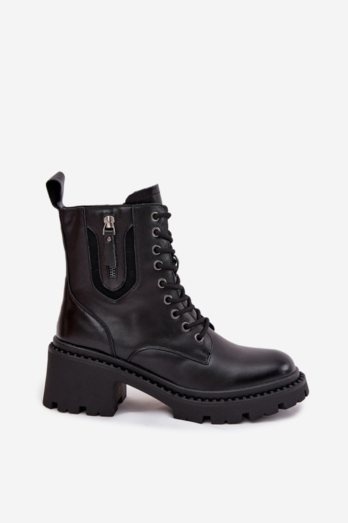 Leather Women's Block Heel Boots Insulated Vinceza 86418 Black