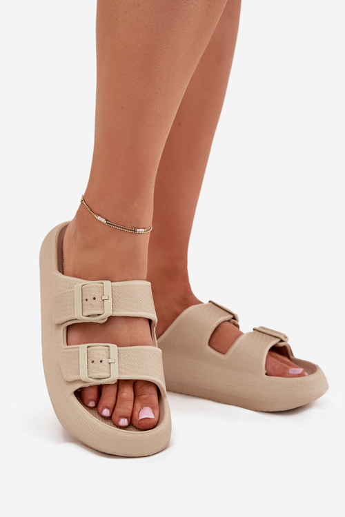 Women Foam Sandals With Buckles Vinceza 76056 Beige