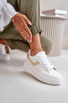 Sneakersy Trampki Damskie Na Platformie Eko Skórzane Biało-Złote Brennessa