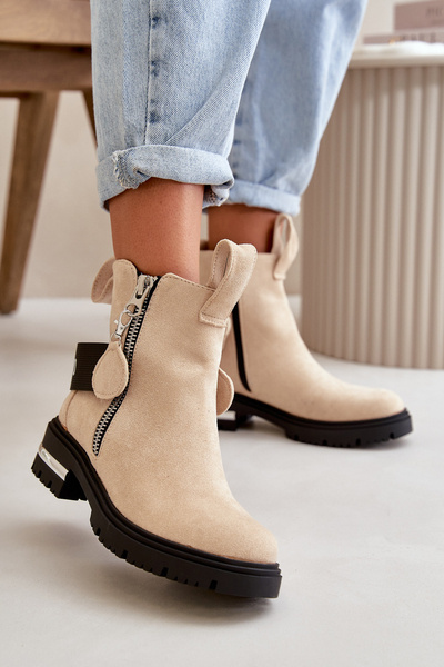 Women's warm boots with a zipper Beige Calvaro