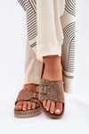 Ladies Platform Sandals With Buckle And Studs Khaki Nusithia