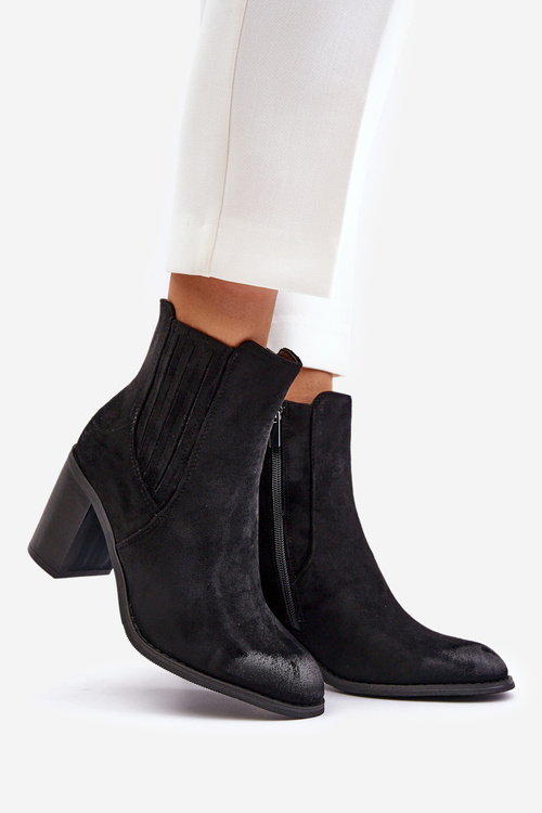 Warm Women's Ankle Boots on Heel Eco Suede Black Gudra