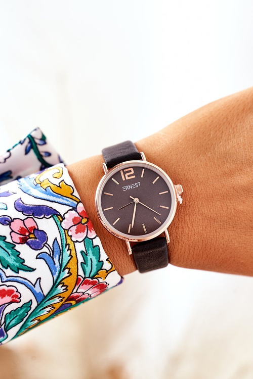 Watch On A Leather Strap Nickel Free ERNEST Black