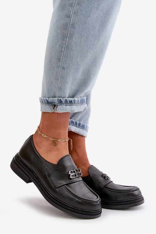 Zazoo 20102 Stylish Patent Leather Loafers on Chunky Platform Black