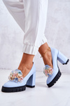 Elegant Pumps With Ornament Smooth Blue Caterine