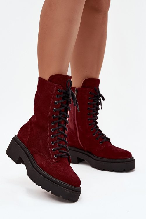 Women's Workery Boots Made of Natural Suede with Heating Zazoo 4213 Bordeaux