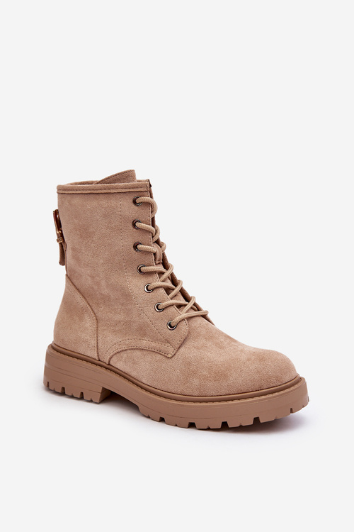 Botki Damskie Workery Suwak Jasnobeżowe Ninsuni ML282