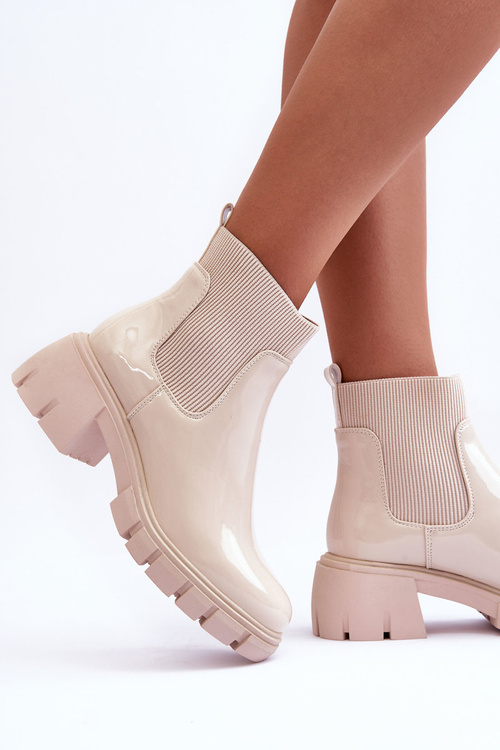 Women's Lacquered Ankle Boots Beige Cirie