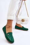 Women's Suede Loafers With Embellishments Green Leah