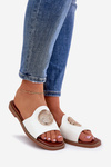 Eco-leather slippers on flat heel with decoration white Tatereia