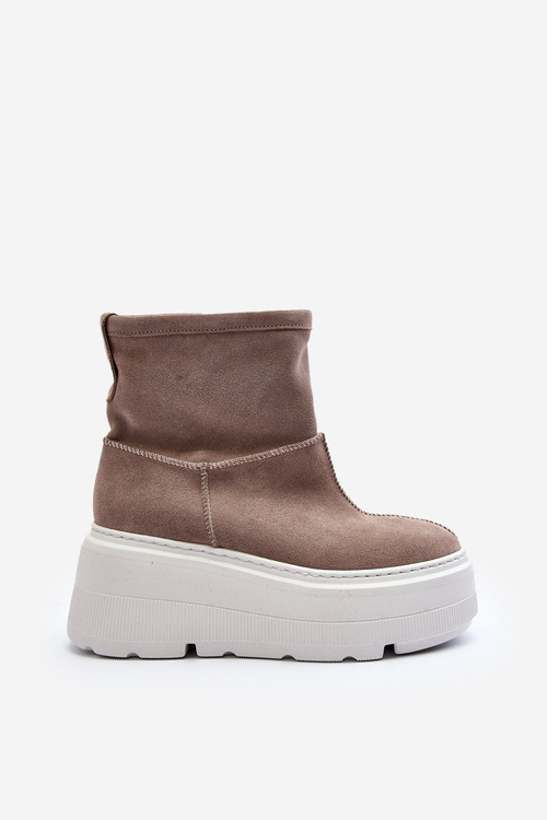 Women's Leather Platform Boots with Straps Zazoo 1752 Beige