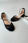 Women's Black Low Heel Faux Suede Sandals Monsha
