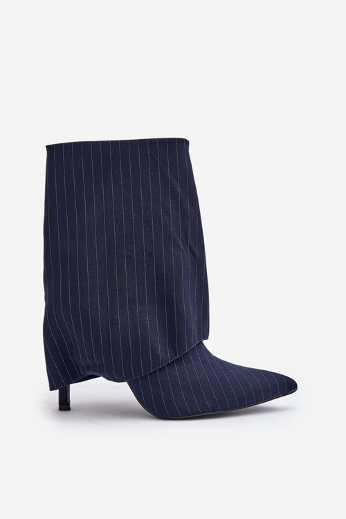 Women's Striped Stiletto Ankle Boots With Rolled Shaft And Pointed Toes Navy Naritua
