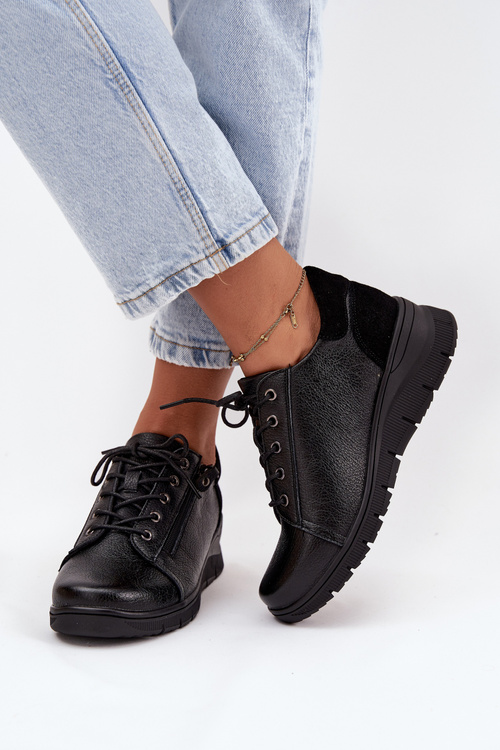 Leather Women's Platform Shoes Vinceza 39964 Black