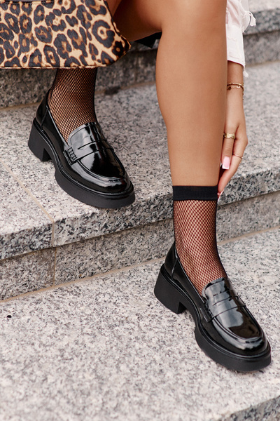 Mokasyny Loafersy Damskie Skóra Naturalna Czarne D&A JC42-62