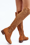 Suede Boots with Cutout Pattern Camel Pointe