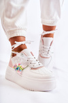 Buty Sportowe Sneakersy Damskie Wiązane Biało-Różowe Manila