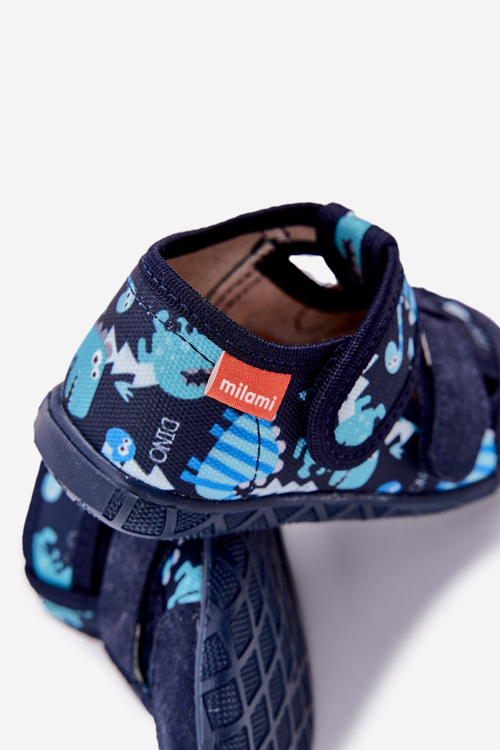 Slippers Milami Children With Velcro In Dinosaur Print Navy Blue Reathiana