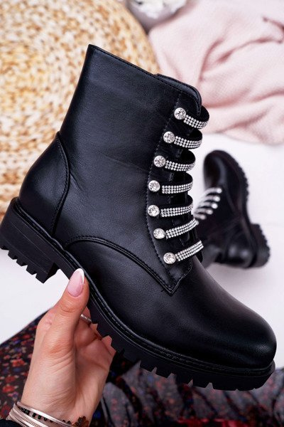 Women's Zip Heel Flat Boots Black Terrem