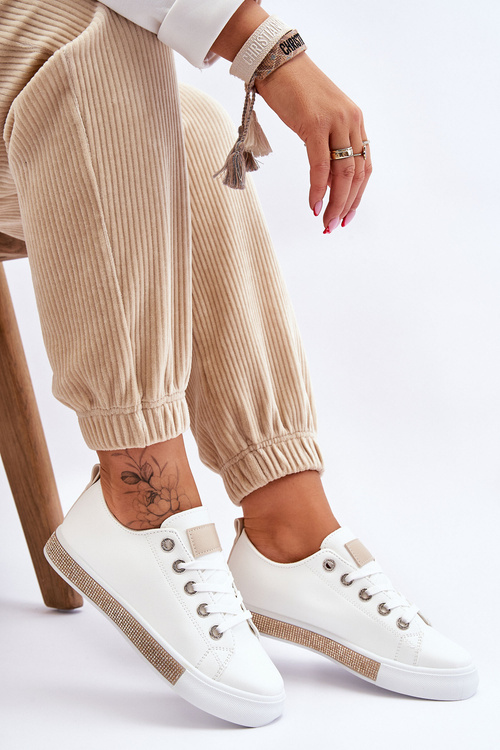 Trampki Niskie Damskie Dżety Biało-Beżowe Demira