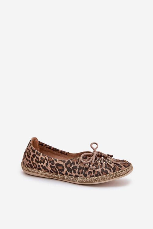 Flat Ballerinas Made Of Natural Leather Panther Print Zazoo 10179 Brown