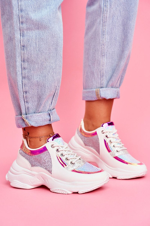 Sporty Women's Brocade Shoes White Vebi