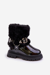Lacquered Girls Boots With Fur And Buckles Black Cartemes
