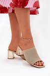 Women's Block Heel Sandals Gold Wenilan