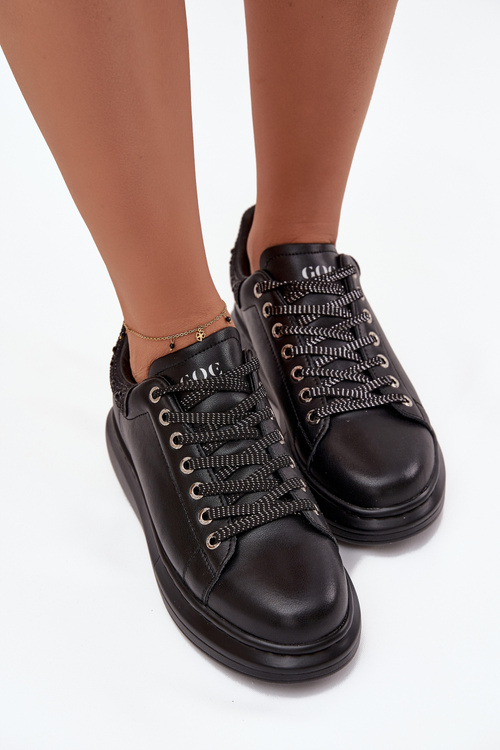 Damskie Sneakersy Skóra Naturalna Czarne GOE OO2N4004