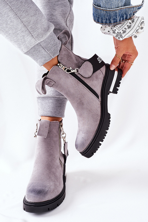 Insulated Boots With A Zipper Grey Cortona