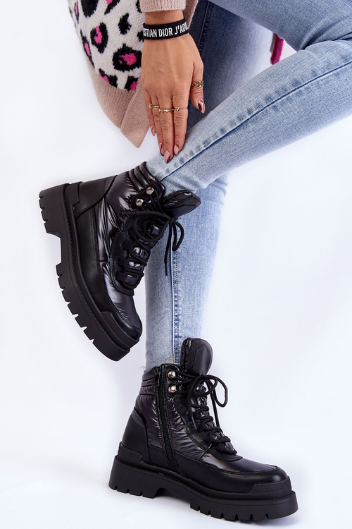 Botki Trapery Damskie Platforma Czarne Nerina