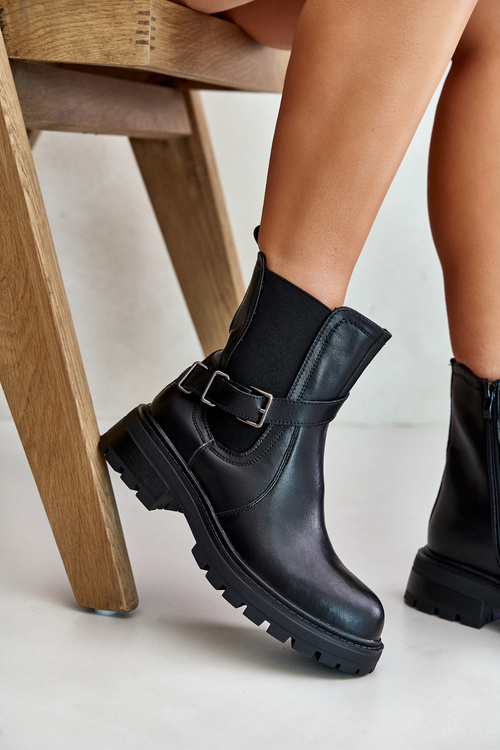 Leather Insulated Ankle Boots With Strap Black Sergio Leone TR719-S