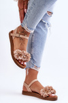 Women's Sandals With Textile Flowers Beige Fiori