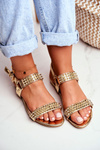 Gold Women's Flat Sandals Lu Boo With Studs Aldona
