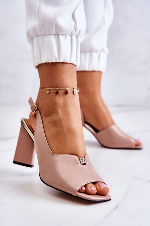 Sandały Zamszowe Obcas Słupek Beżowe Fiorine