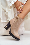 Warm Women's Ankle Boots with High Block Heel Beige Terisanna