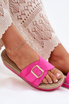Ladies Platform Slippers With Golden Buckle Fuchsia Selira