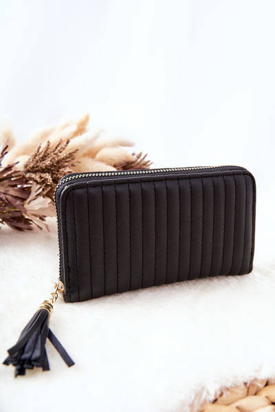 Quilted Wallet with Tassel Black